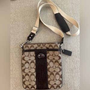 Coach Signature Brown and Tan Messenger Bag